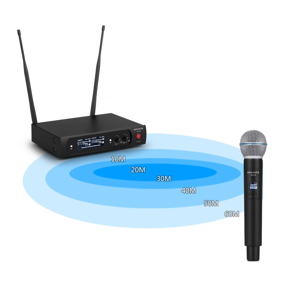 EPGVOTR UHF Беспроводная микрофонная система с 2 металлическими материалами ручные
