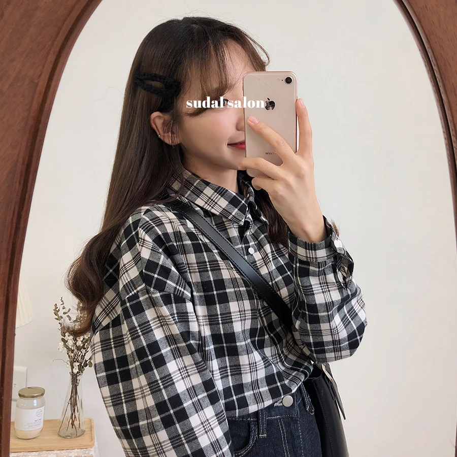 

Plaid Fashion Women's Blouse 2019 new Spring Woman Blouses Loose Long Sleeve Shirts Women Tops Harajuku