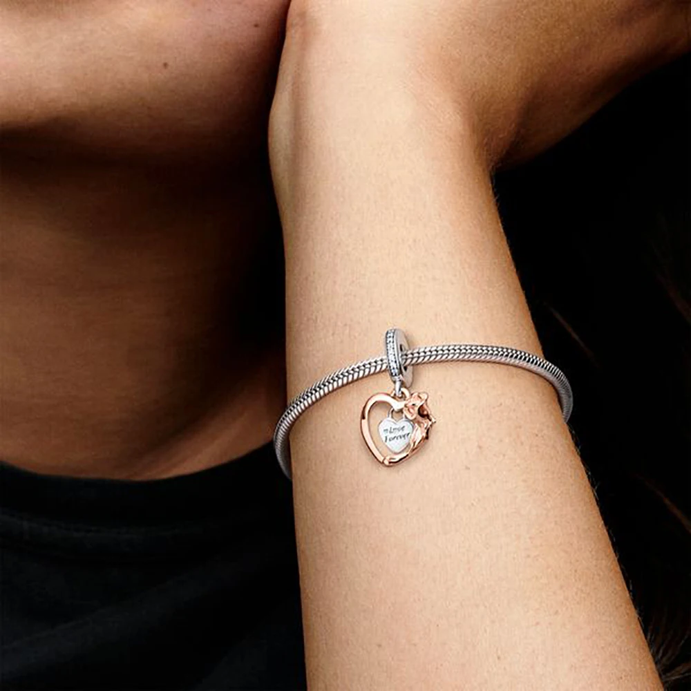 

Hot 925 Sterling Silver Beads Heart & Rose Flower Charm Fit Original Pandora Bracelet Women DIY Jewelry Gift