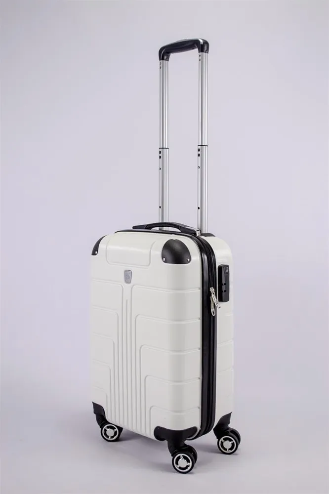 Чемодан маленький из поликарбоната белый S (ручная кладь) на 4-х колесах с кодовым