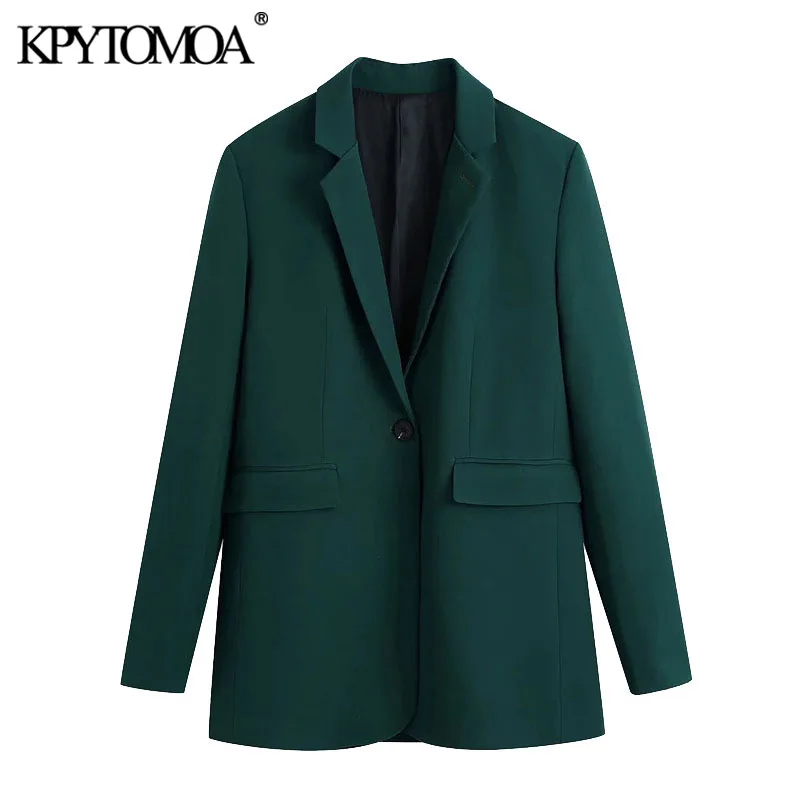 

KPYTOMOA Women Fashion Office Wear Single Button Blazer Coat Vintage Long Sleeve Back Vents Female Outerwear Chic Veste