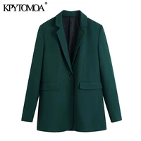 kpytomoa women 2021 fashion office wear single button blazer coat vintage long sleeve back vents female outerwear chic veste