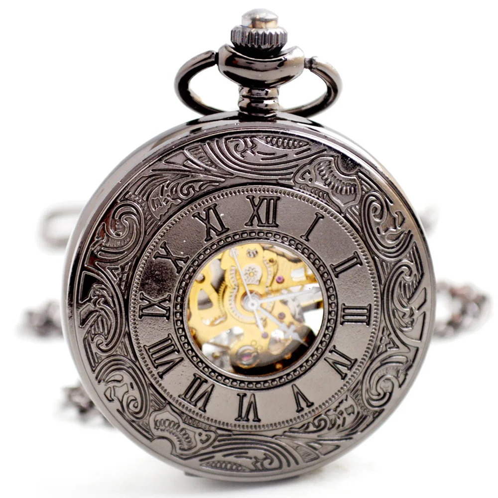 

Casual Style Fashion Big Dial Simple Retro Quartz Hollow Roman Men's Mechanical Pocket Watch