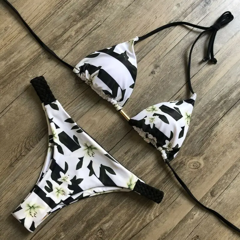 

2020 Floral Print Summer Womens Bikini Set Bandage Push-Up Padded Bra Triangle Thong Bikini Swimwear Swimsuit Bathing Brazilian