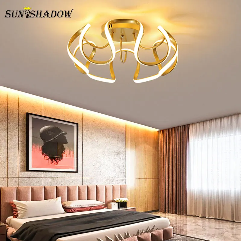 Современная светодиодная люстра в золотой оправе для дома гостиной столовой