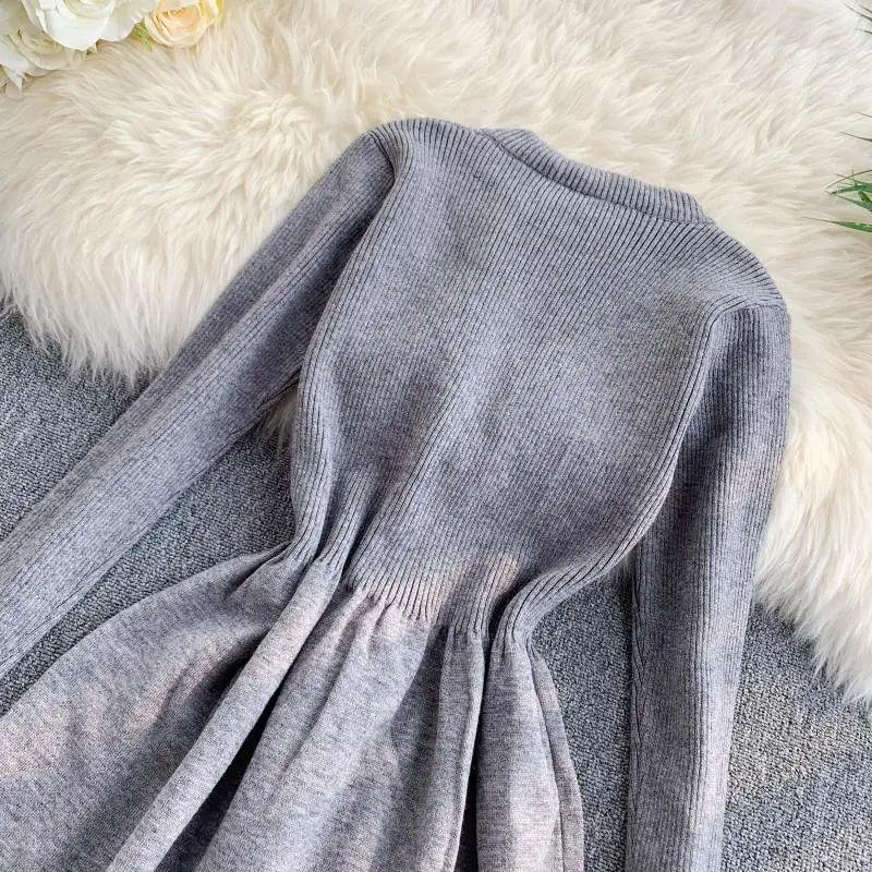 ALPHALMODA осеннее трикотажное платье с длинными рукавами и галстуком-бабочкой, милое женское платье с тонкой талией в консервативном стиле, трикотажное платье