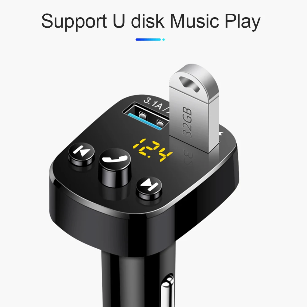 JINSERTA Bluetooth 5,0 fm-передатчик Bluetooth автомобильный комплект громкой связи mp3-плеер 3.1A двойной USB зарядное устройство U диск игровой автомобильный модулятор