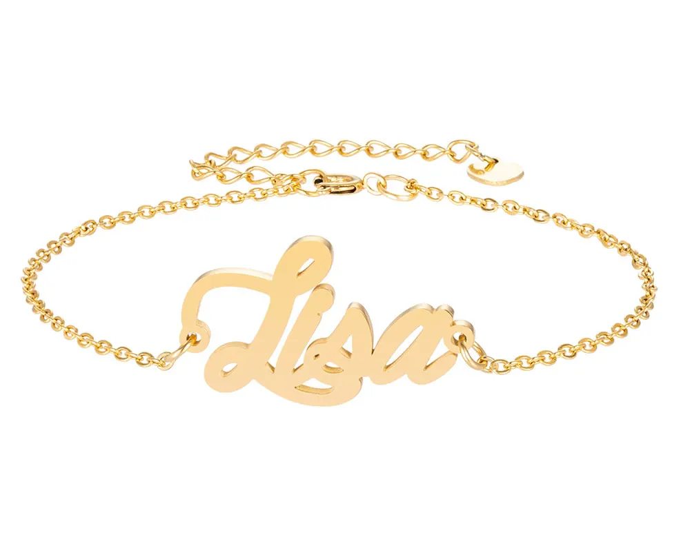 Lisa Name Bracelet Women Girl Jewelry Stainless Steel 18k Gold Plated Nameplate Pendant Femme Mother Girlfriend Best Gift