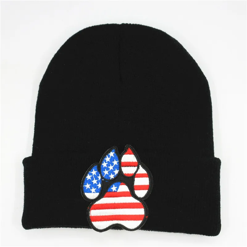 Хлопковая теплая вязаная шапка с вышитыми собачками зимняя Skullies бини для мужчин