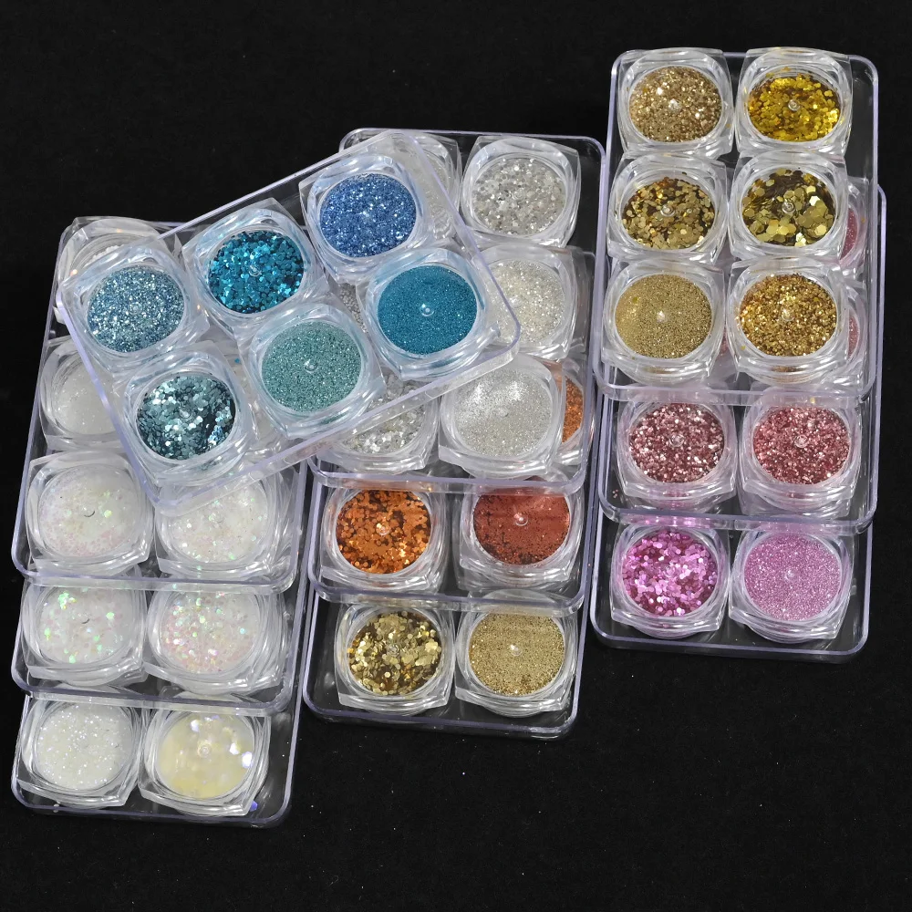 

6 Jars/Lot Holographic Chunky Glitter DIY Hexagon Epoxy Pigment Flock Powder Pixie Dust Nails Acrylic Powder Mermaid Flakes Nail