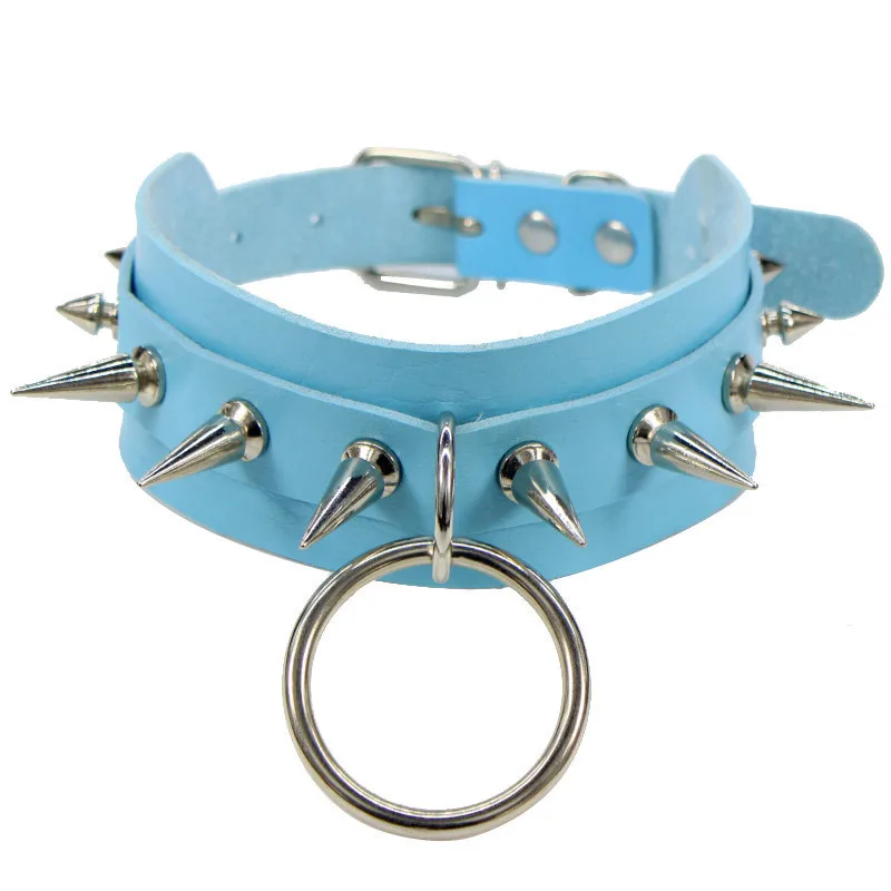 Черное Кожаное круглое готическое ожерелье в стиле панк Женское и мужское