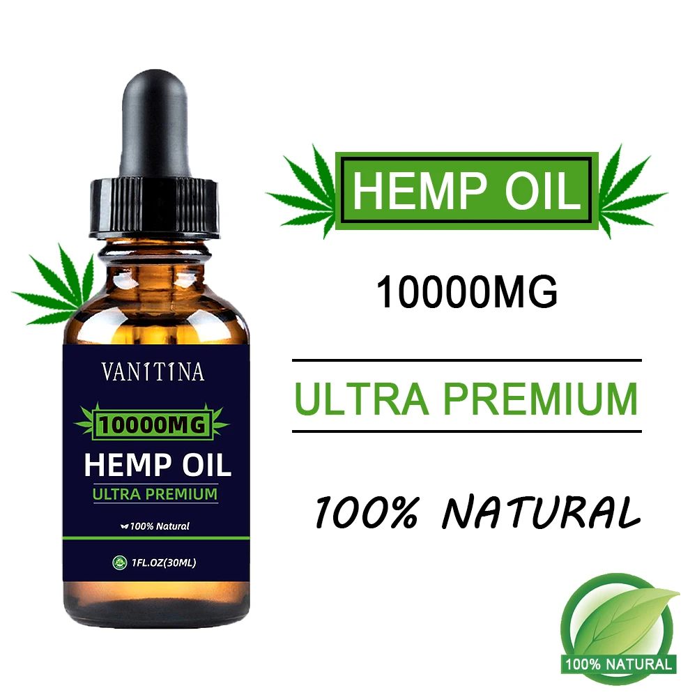 

10000mg 100% Organic Hemp Essential Oil with CBD Inside quick effective for anti-anxiety better sleep and relief pain 30ml pure