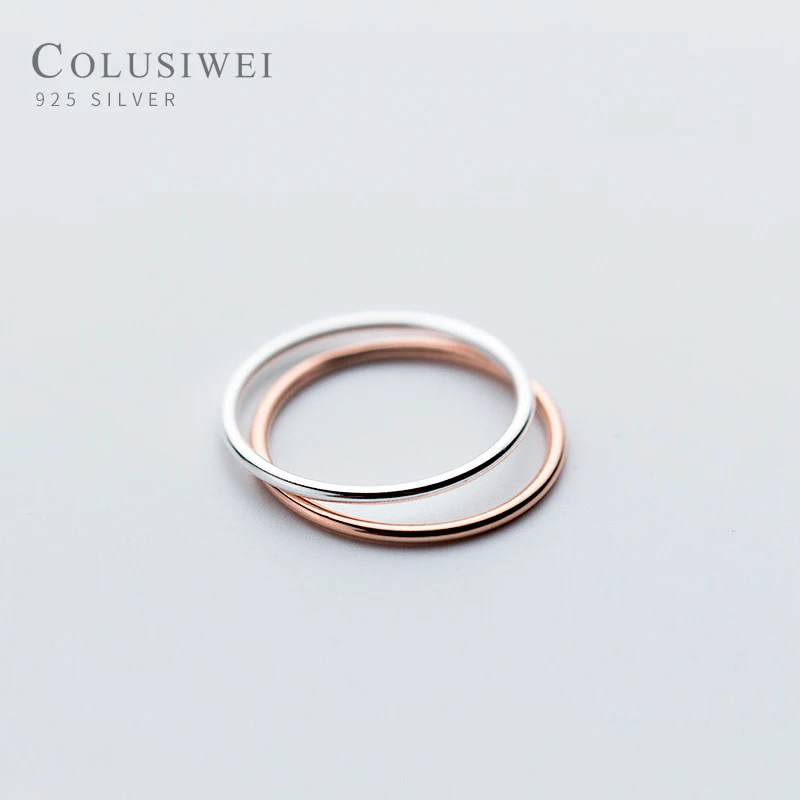 Coluswei 100% реальные 925 стерлингового серебра простой тонкий кольцо на палец для