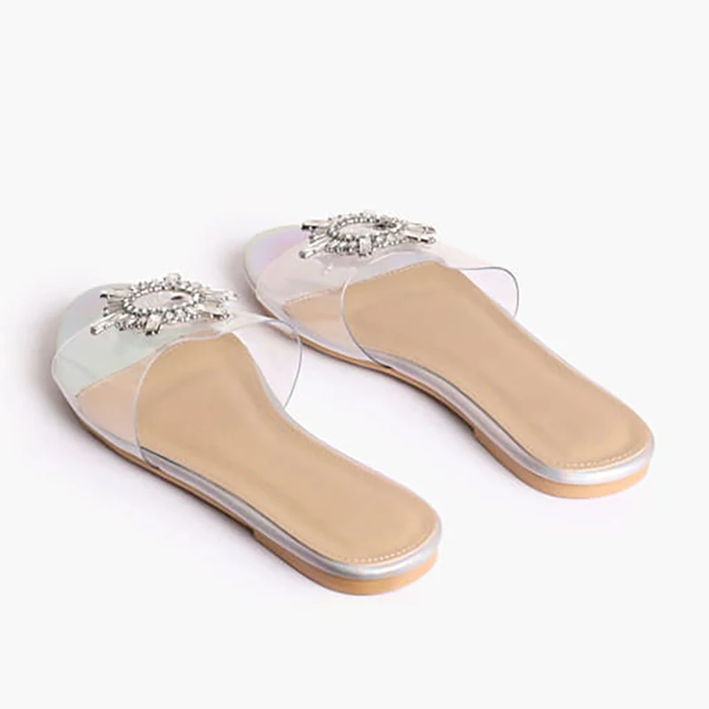 

2021 Summer New Women's Sandals Flat Slippers Rhinestone Outdoor Beach Shoes Thick-soled Fashion Casual All-match Large Size 42