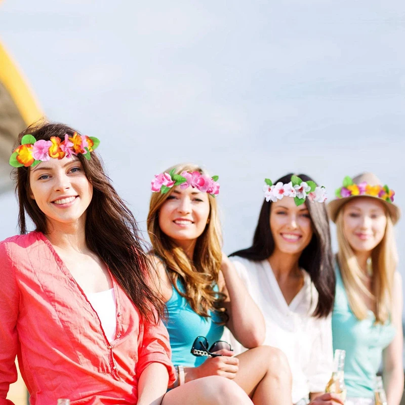 

30 Pcs Colorful Tropical Hawaiian Headband Elastic Ruffled Flowers Headpiece for Luau Party Supplies Beach Decorations