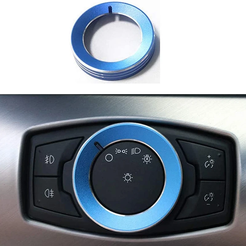 

Blue Aluminum Headlight Volume Tone Control Knob Cover Ring Trim Interior Accessories for Ford Mustang 2015-2019