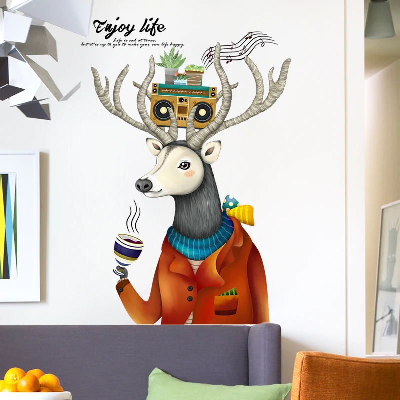 Enjoy Life Ins скандинавские наклейки на стену с изображением лося для гостиной