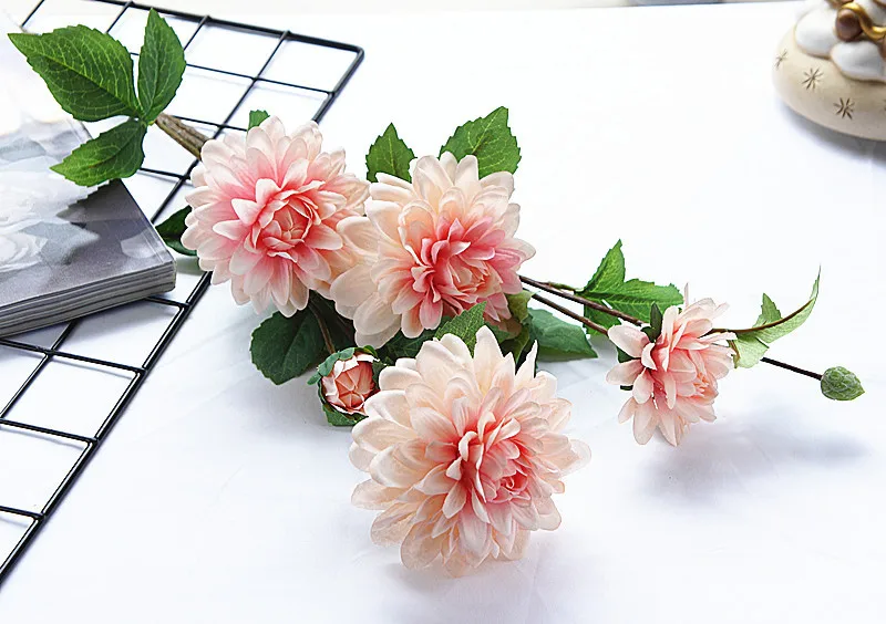 Роскошный длинный стебель Dahlia Guanyin Искусственные цветы из шелка DIY Свадебные украшения на день рождения Домашний декор для стола Флорес
