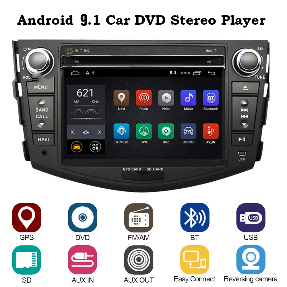 Android 9 1 автомобильный DVD мультимедийный плеер для Toyota RAV4 Rav 4 2007 2008 2009 2010 2011 2 Din 1024*600
