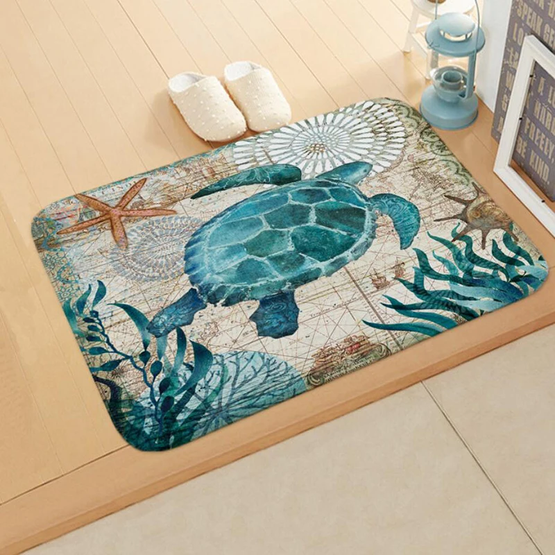 Коврик с морским животным в стиле ретро ковер принтом нескользящий винтажный для