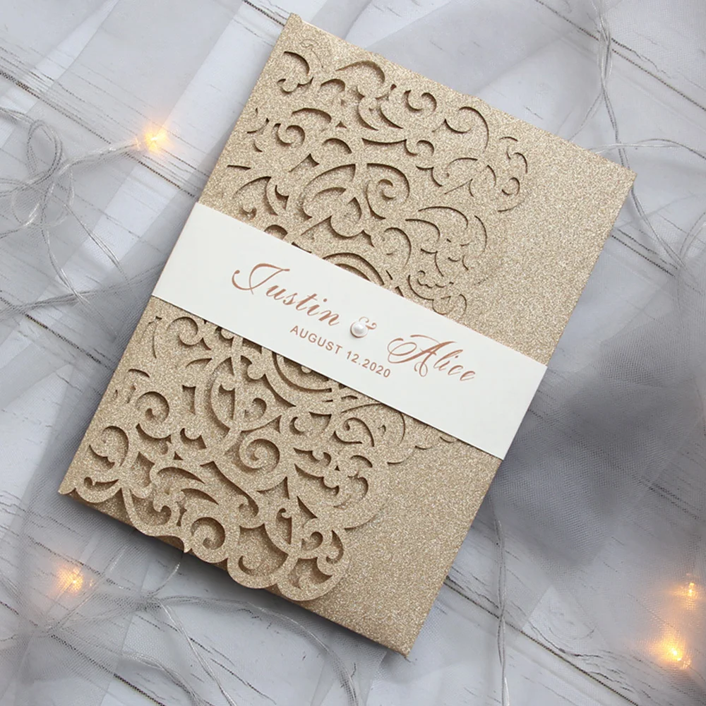 Набор свадебных пригласительных открыток с блестящей бумагой 50 шт./лот конвертом