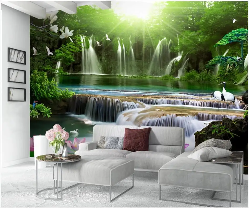 

3d wallpaper custom mural photo Chinese style mountain forest waterfall lake scenery 3d wall murals wall paper for walls 3 d