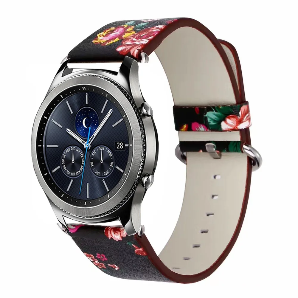 Кожаный ремешок 22 мм для samsung galaxy watch 46 gear2 s3 Zenwatch Ticwatch S S2 pro amazfit 3 2/1 GTR 47 pace цветочный