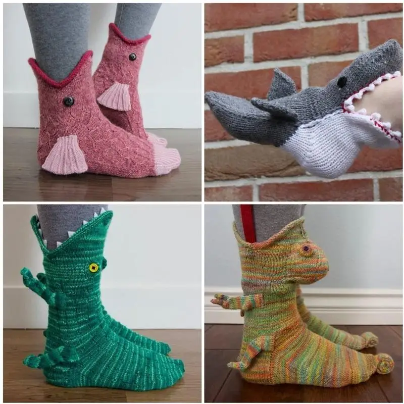 

Вязаные носки из крокодиловой кожи, высокие носки для девочек, свободные однотонные носки с двойными иглами, милая мультяшная домашняя одеж...