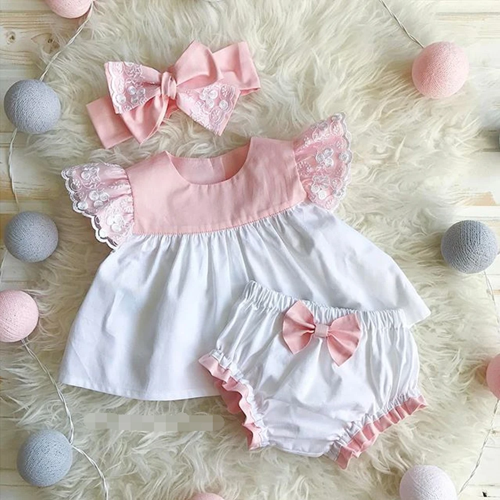 Emmababy/Одежда для новорожденных девочек Кружевное платье Топ Шорты с бантом и