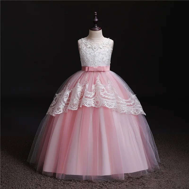 Pink Летнее Длинное платье принцессы для девочек; Новинка года; милое кружевное платье с цветочным узором для девочек на свадьбу; детская одежда для дня рождения - Цвет: Pink