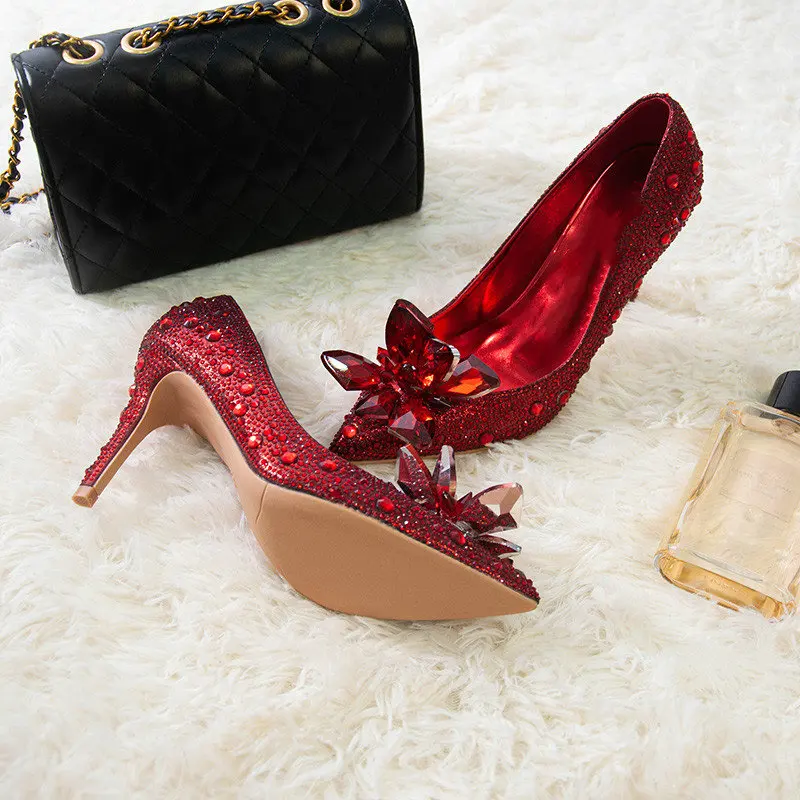 Новинка 2021 туфли с кристаллами Золушки остроносые на шпильках ботильоны Стразы