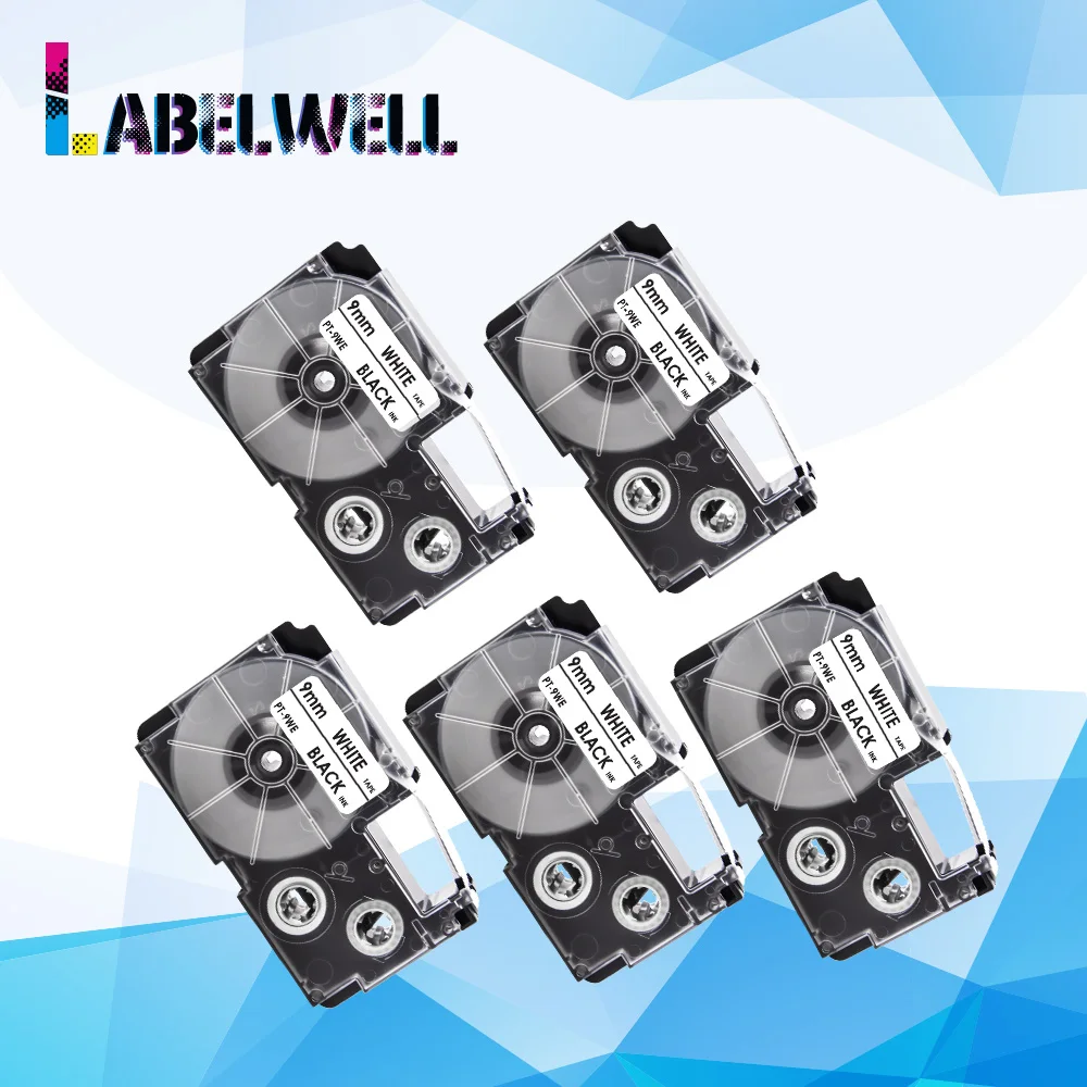 Labelwell 5 шт. Совместимость с Casio KL 750 60 60SR для XR 9WE XR9WE 9 мм черный на белой ленте 8 м