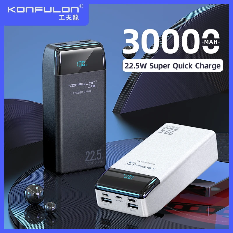 

Power Bank QC 3.0 20W Powerbank 30000mAh 22.5W VOOC Digital Display External Battery Charger PD 20 W For iPhone Huawei/Laptop