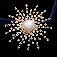 romantic gypsophila brooches for female cubic zirconia pearl snowflake corsage women fahsion wedding jewelry luxury sweater pin