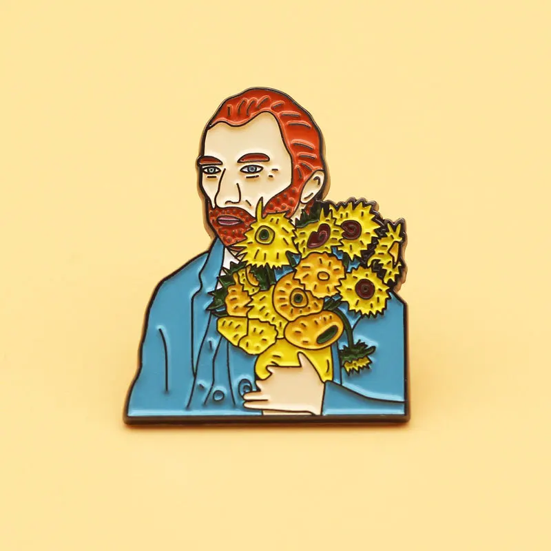 

XM-funny Van Gogh cartoon brooch cute anime metal badge denim clothes decoration pin collar pin accessories