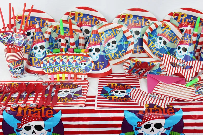 Пиратская тема вечерние набор одноразовых столовых приборов бумажный поднос для полотенец красный детский душ День рождения украшение детская посуда