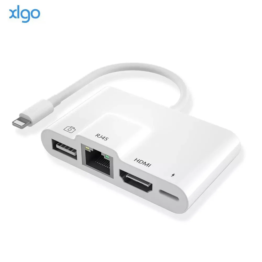 

Lightning to Rj45 Ethernet LAN HDMI Adapter 4K TV USB Hub OTG Cable Charging Converter for iPhone 12/11Pro/11/XS/XR/X/8/7/ iPad