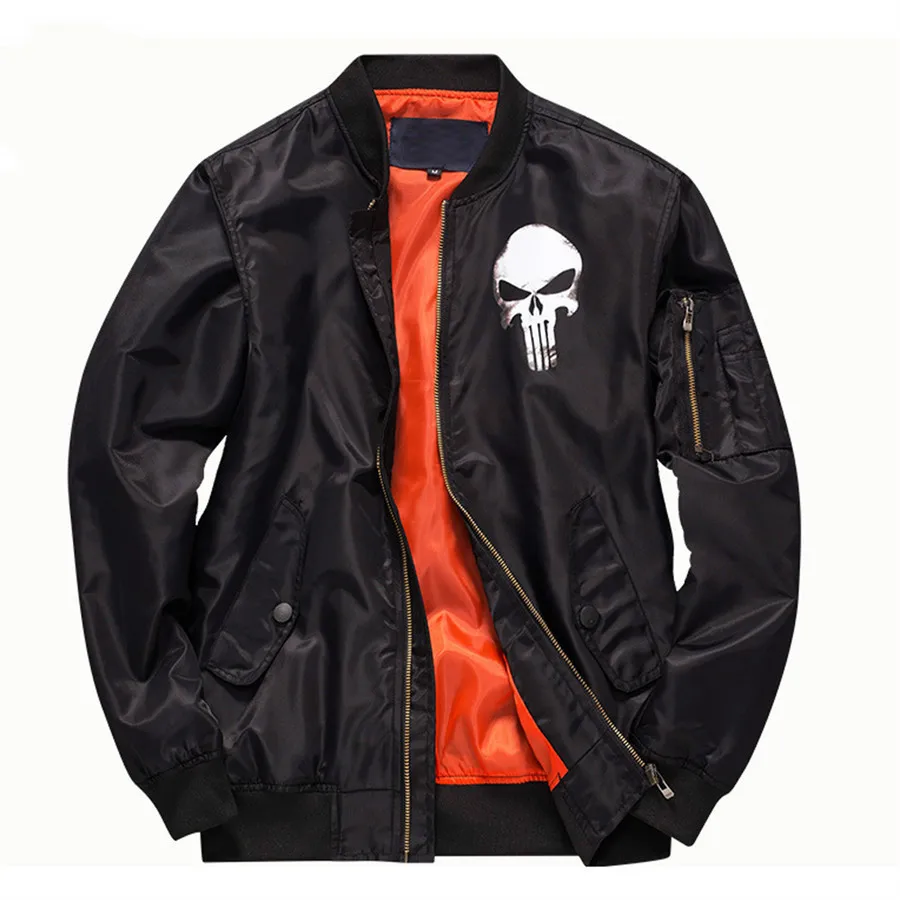 Мужские куртки-бомберы череп Каратель с принтом тонкая молния летная куртка