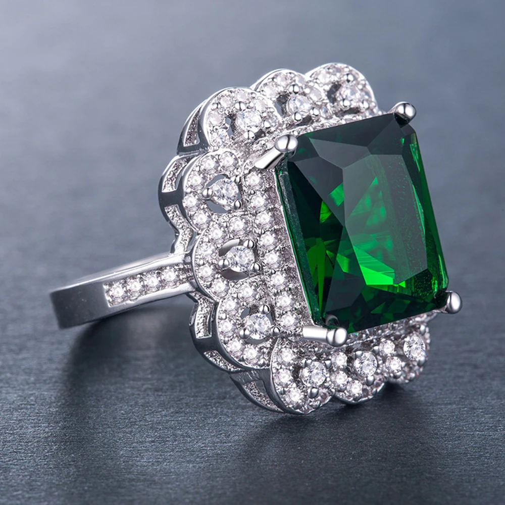 

Fashion new European and American style ladies ring, copper plated silver green crystal zircon jewelry, ladies ring