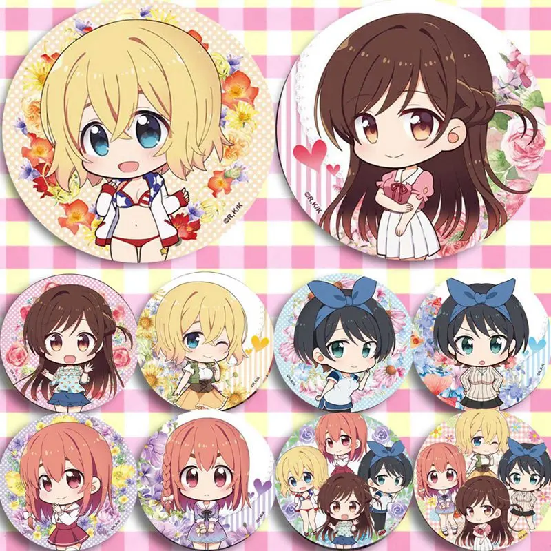 

Badges Japan Anime Rent A Girlfriend Mizuhara Chizuru Ichinose Sakurasawa Sumi Cosplay Bedge Collect Badge for Bags Brooch Pins