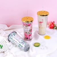 650ml creative straw cup european style gift cup double plastic water cup straps reusable with lid tumbler with straw drinkware