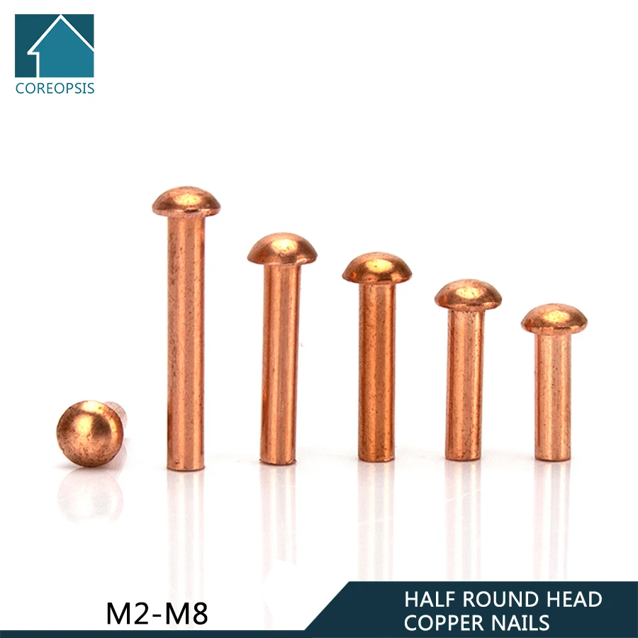 

Brass Cup Head Rivet M1.5 M2 M2.5 M3 M4 Copper Pan Head Solid Rivets Half Round Head Rivet Length 3mm-40mm