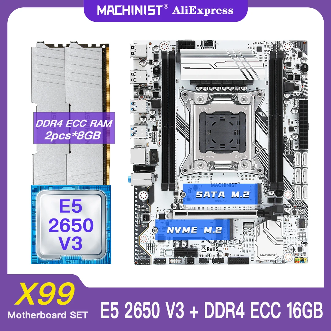 

MACHINIST X99 Motherboard Kit With Xeon E5 2650 V3 CPU 16G(2*8) DDR4 ECC Ram Memory Sata M.2 LGA 2011-3 M-ATX USB 3.0 K9