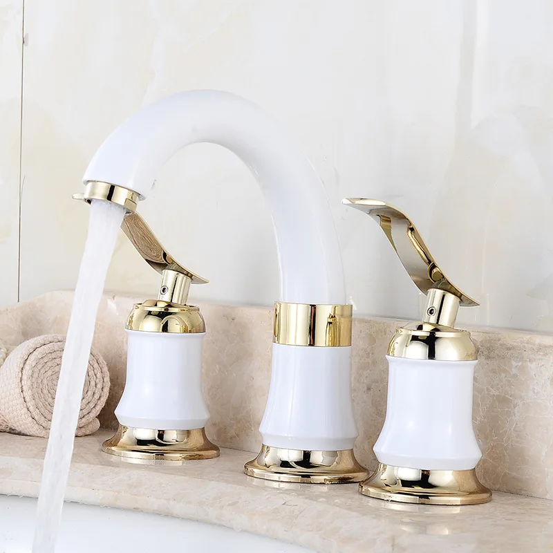 

4pcs Bathroom Faucet Cold Hot Mixer Tap Ceramic Valve Core Basin Faucet Bathtub Faucet Deck Mounted Tub Sink Water Faucet