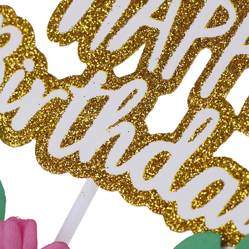 

1pc Flower Green Leaf Table Cupcake Pick Happy Birtay Cake Topper For Your Dessert Baking Decoration