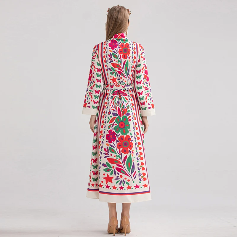 Женские подиумные платья с круглым вырезом и длинными рукавами цветочным