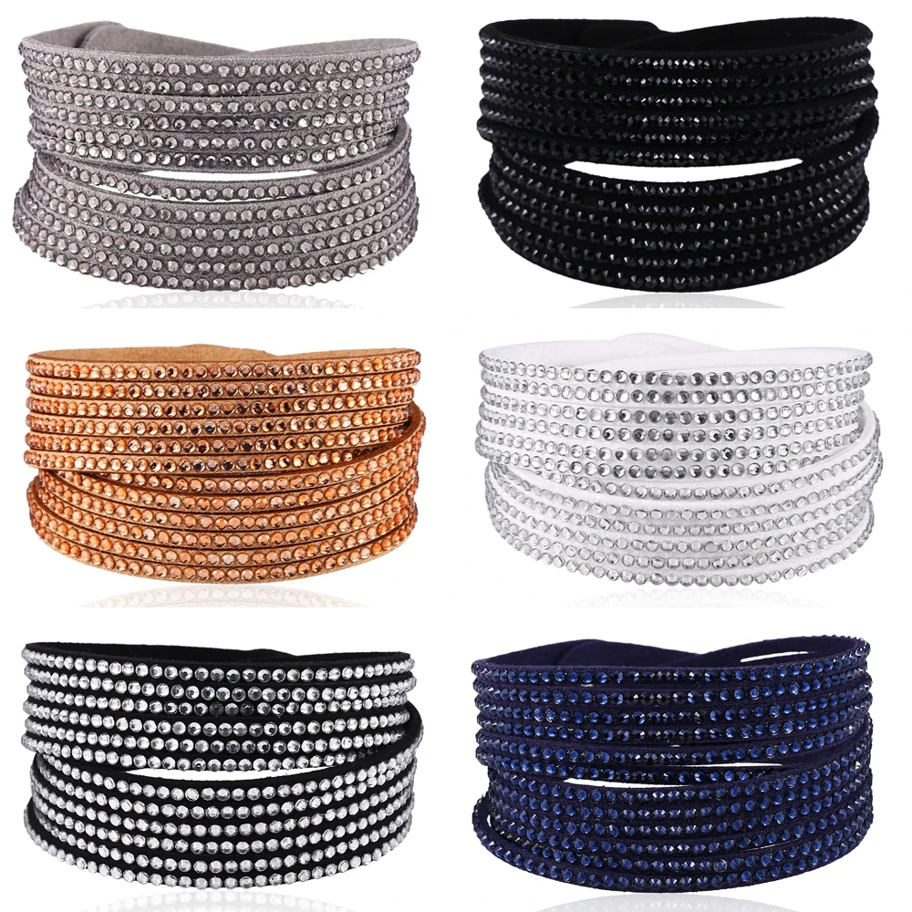 Fashion Multi-layer Bracelets For Women Rope Crystal Bohemian Charm Wrap Leather Bracelet & Bangles Female Jewelry Party Gifts