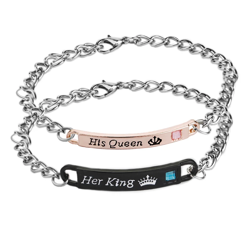 his queen her king Bracelets lovers Lettering Bracelet for Wife black rose gold couple tag lover | Украшения и аксессуары