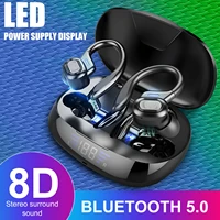 bluetooth 5 0 headset tws wireless earbuds earphones 8d hd stereo surround sound headphones ear hook touch control hands free