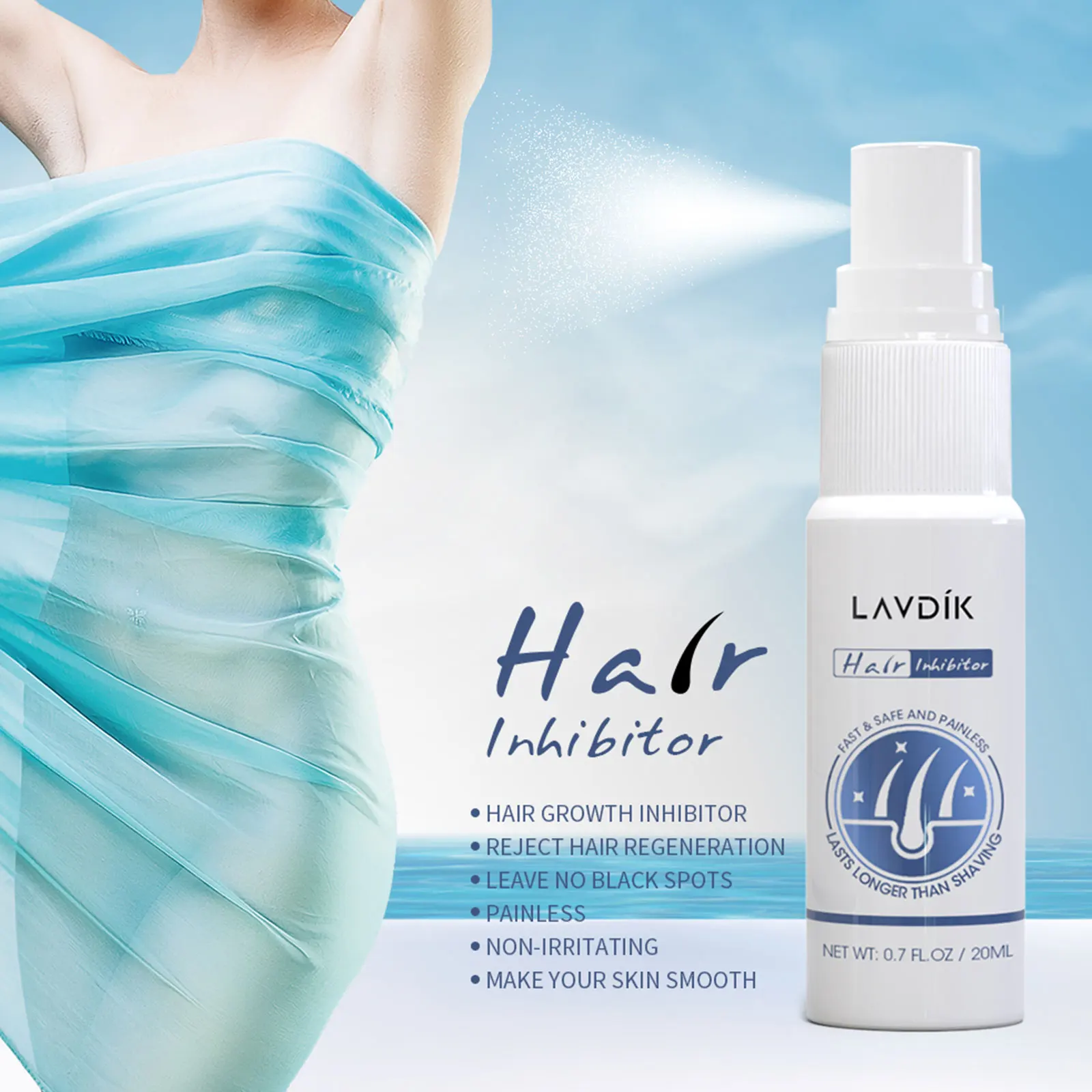 

LAVDIK Hair Growth Inhibitor Spray Stop Hair Growth Inhibitor Beard Intimate Part Legs Body Armpit Painless Hair Removal Spray